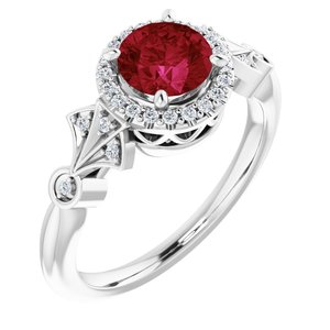 14K White Lab-Grown Ruby & 1/6 CTW Diamond Ring  